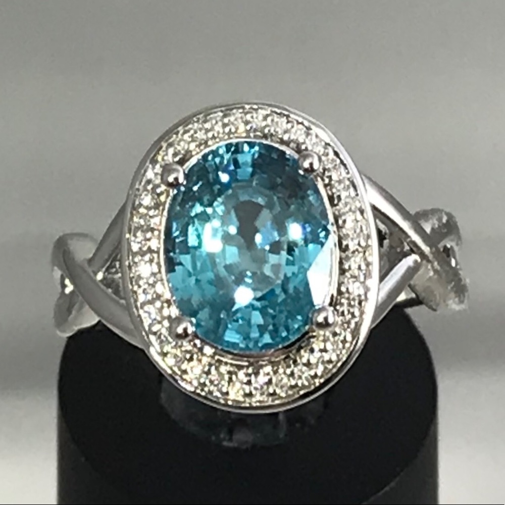 3.74 ct Natural Blue Zircon Ring in White Gold